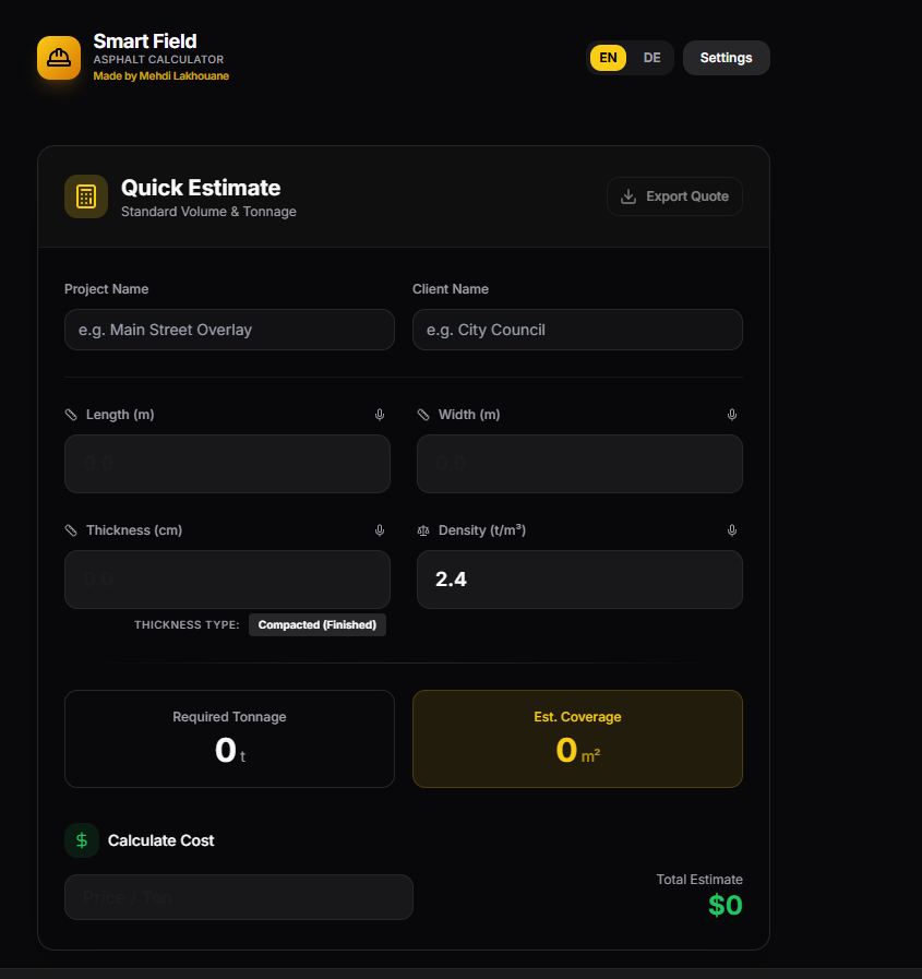 Asphalt Calculator Interface