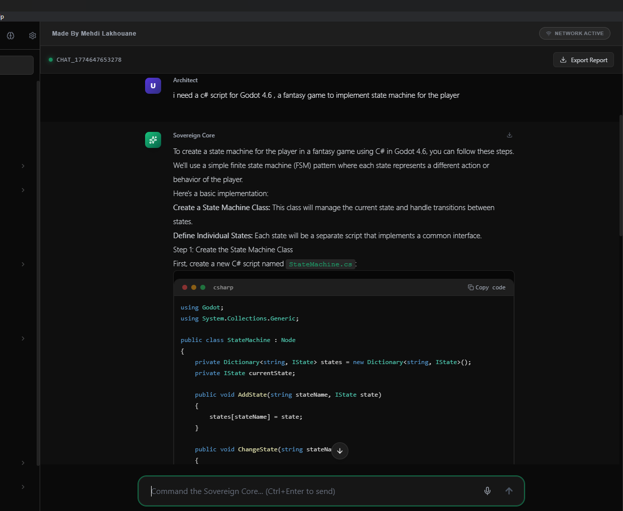 Sovereign Mastermind Desktop App - Chat Interface